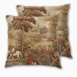 NWT 2pc Set French Toile Countryside 18" Square Throw Pillow Covers (No Inserts)